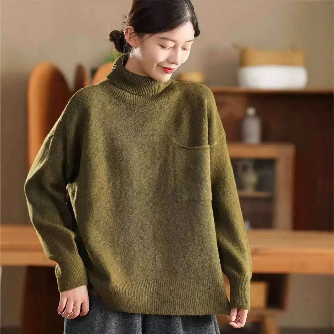 Soft Comfortable Good Quality Turtleneck Sweater for Women Winter Fall Fashion Solid Color Loose Casual Korean Elegent Knitwear