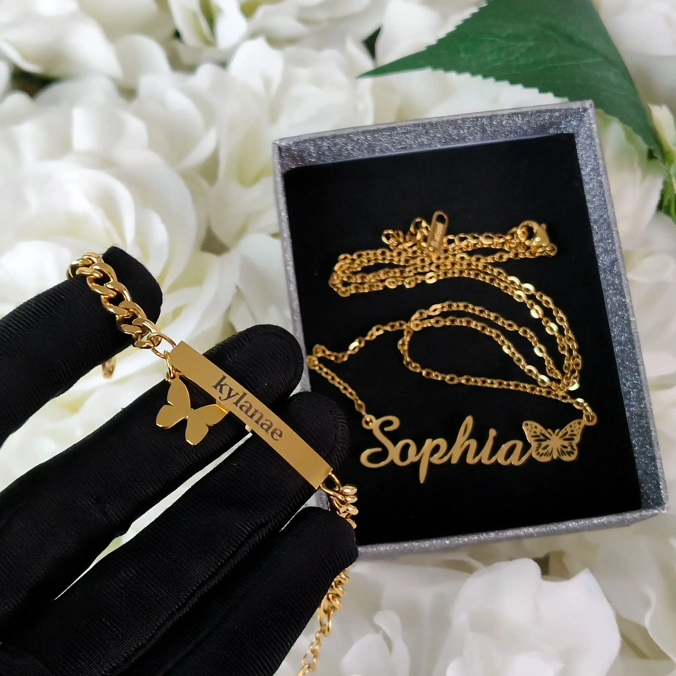 DHQH Customized Name Butterfly Necklace Bracelet Personalized Letter/Logo Butterfly Set Birthday Gift Manufacturer Direct Sales