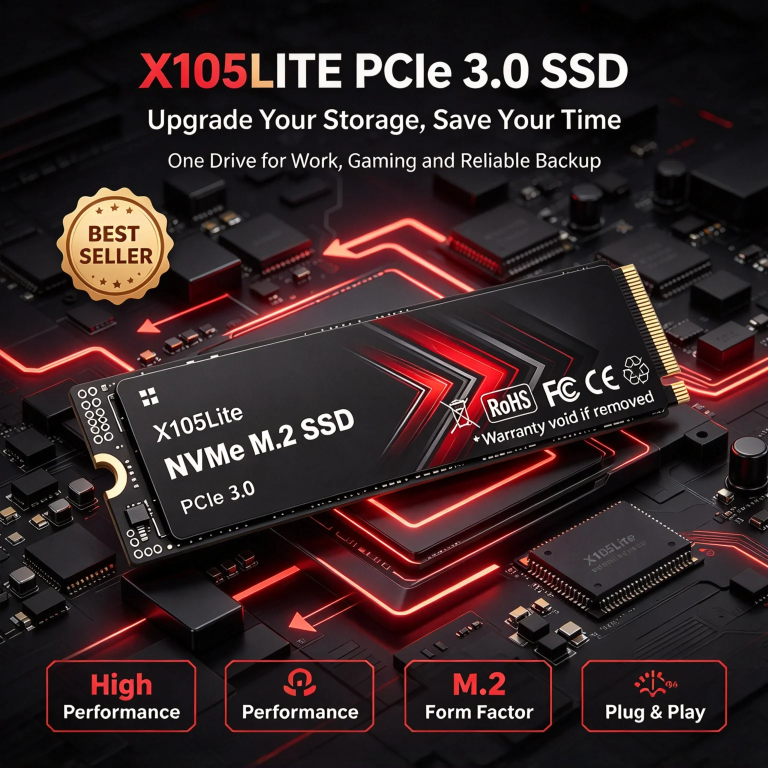 X105Lite NVMe M.2 SSD, 2TB/4TB/1TB, Fast Internal Drive, Gaming Laptops, Desktops, Notebook, PC, Computer, Pro Speed Turbo Max.