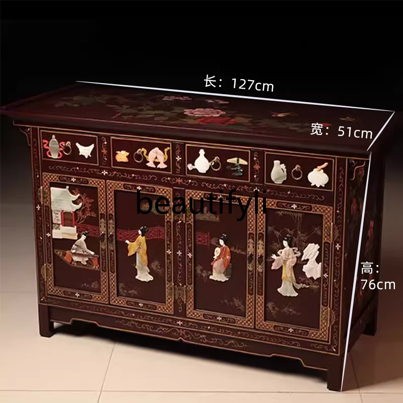 New Chinese furniture, bone stone, four doors and four pumps, handicraft, entrance cabinet, wine cabinet, simple and modern