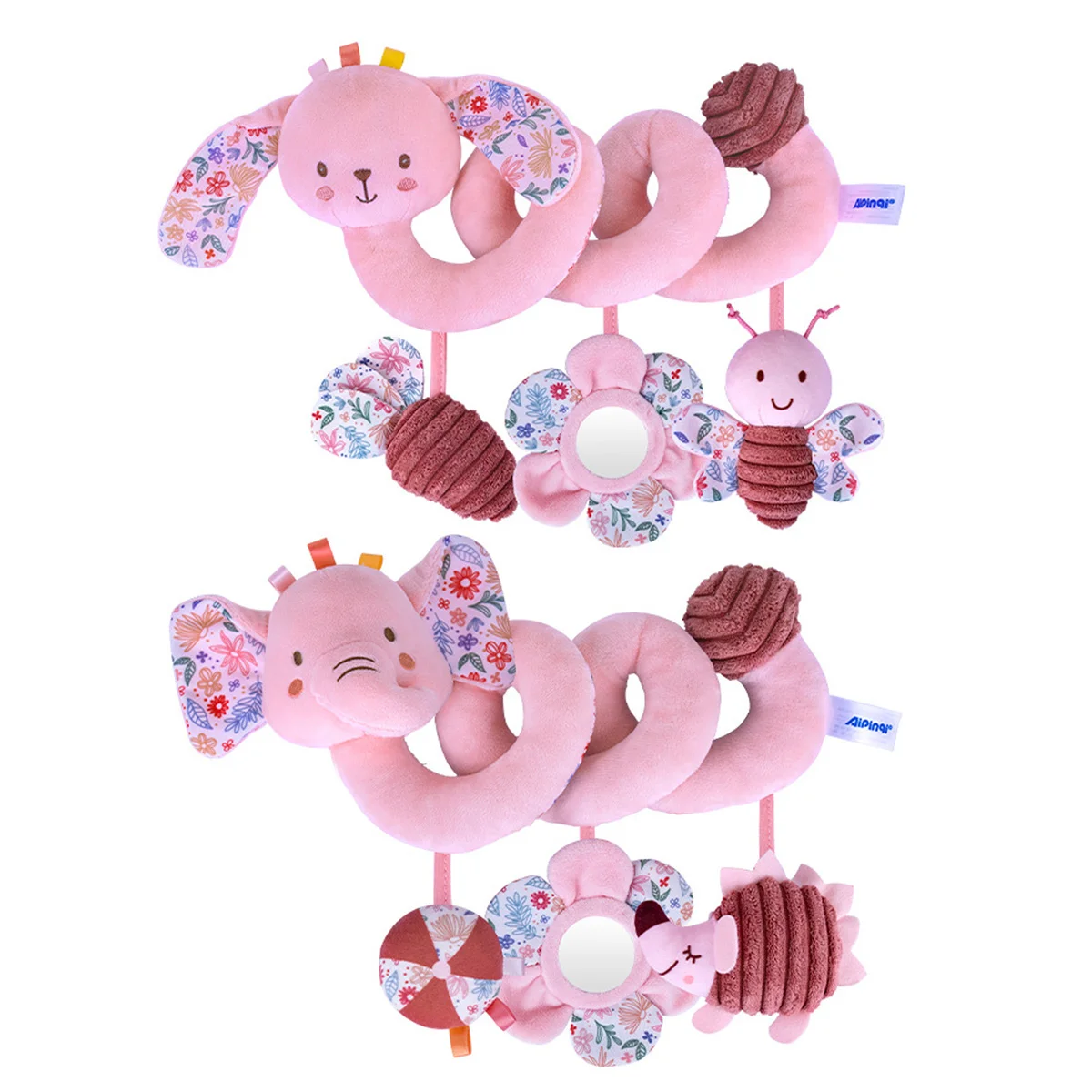 Zabawki sensoryczne do fotelika samochodowego dla niemowląt, wiszące akcesoria do wózka z lusterkiem, piszczelkiem i grzechotkami, idealne prezenty na Boże Narodzenie.