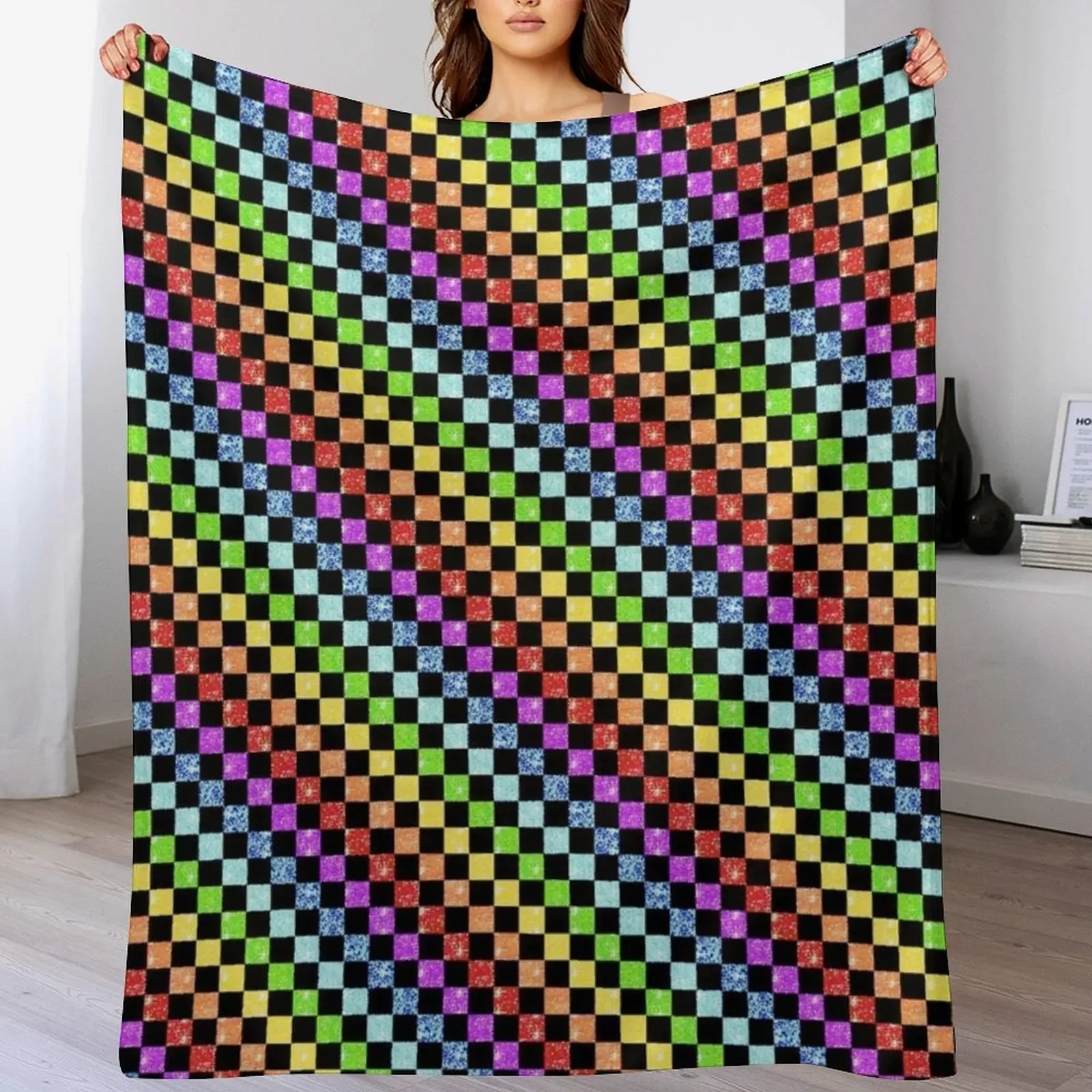 

Rainbow Checkered Print Throw Blanket Personalized Gift anime Hairys Sofa Blankets