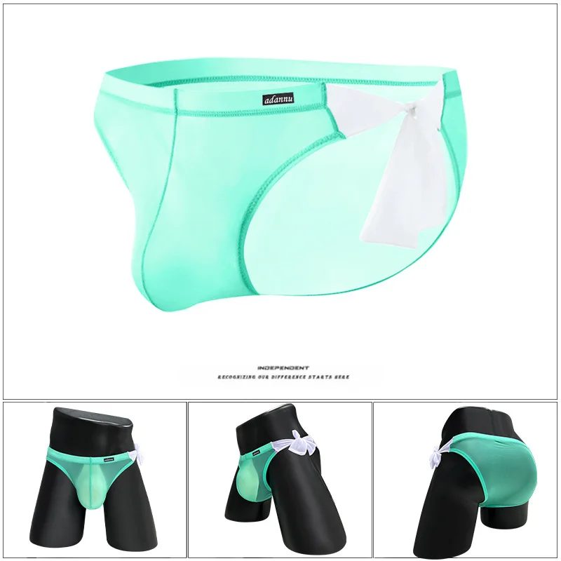 Men's thin transparent bikini with sexy gay underwear straps that can be untied, sexy triangle pants with low waist 3PCS