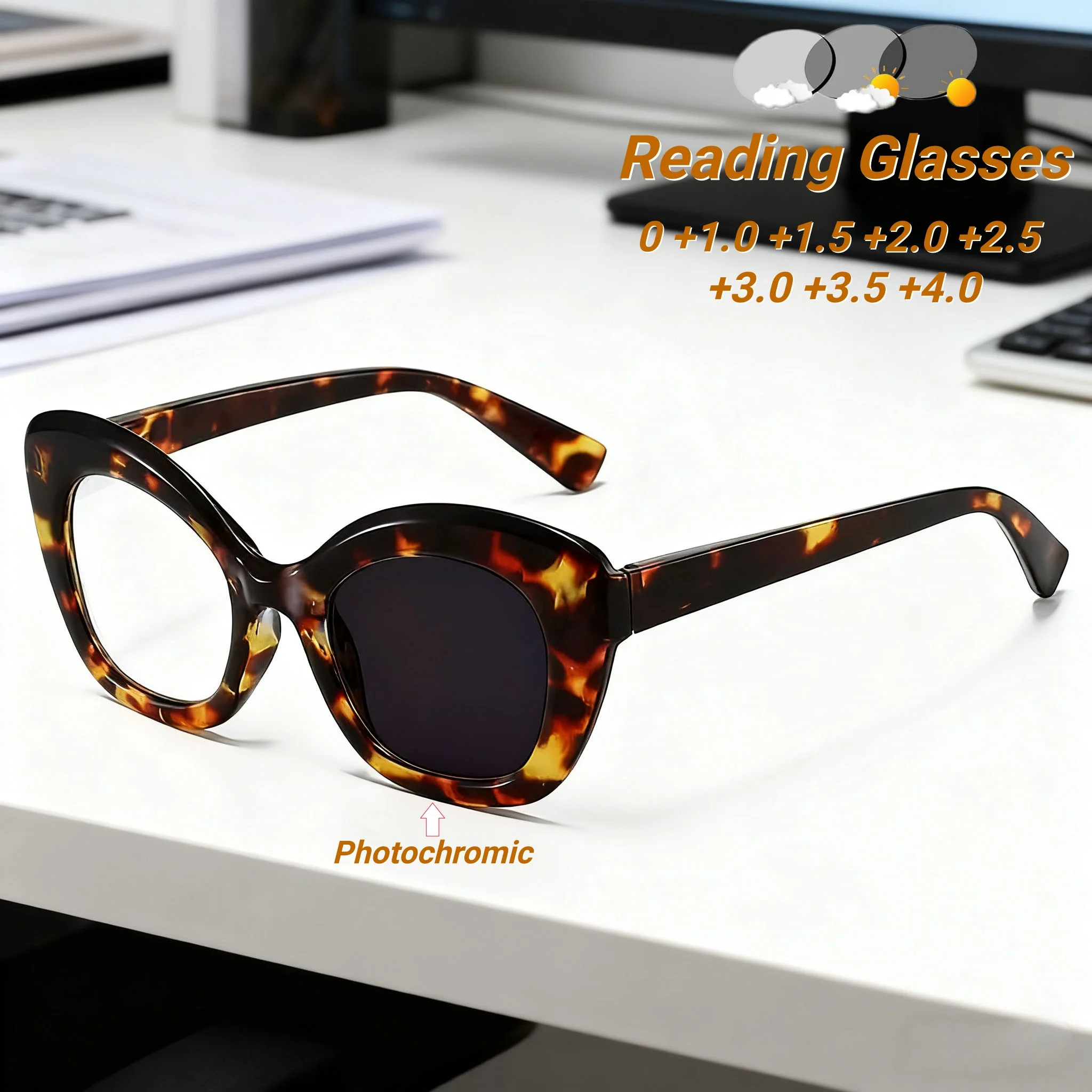 

2025 New Fashionable Personalized HD Photochromic Women's Reading Glasses Retro Neutral High Quality Anti Blue Light Glasses