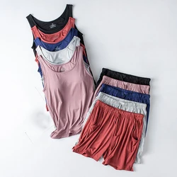 Summer Women's Pajamas Set Modal Cotton Vest Shirt Shorts 2 Pieces Suit Bra Padded Soft Sleepwear Slim Student Nightwear Pijama