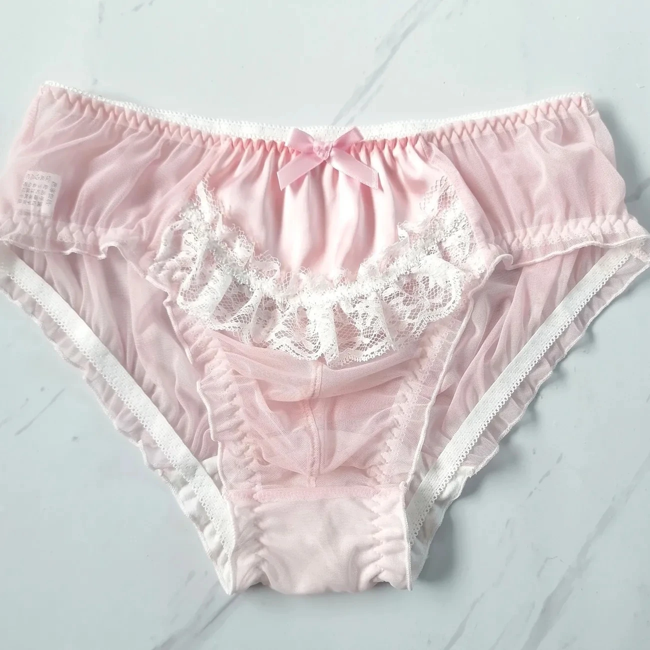 

Мужские трусы-брифы из розового шифона с кружевным краем для выступлений, танцев, диджеев, клубов, баров, костюмы для личных встреч, ЛГБТ, БФ