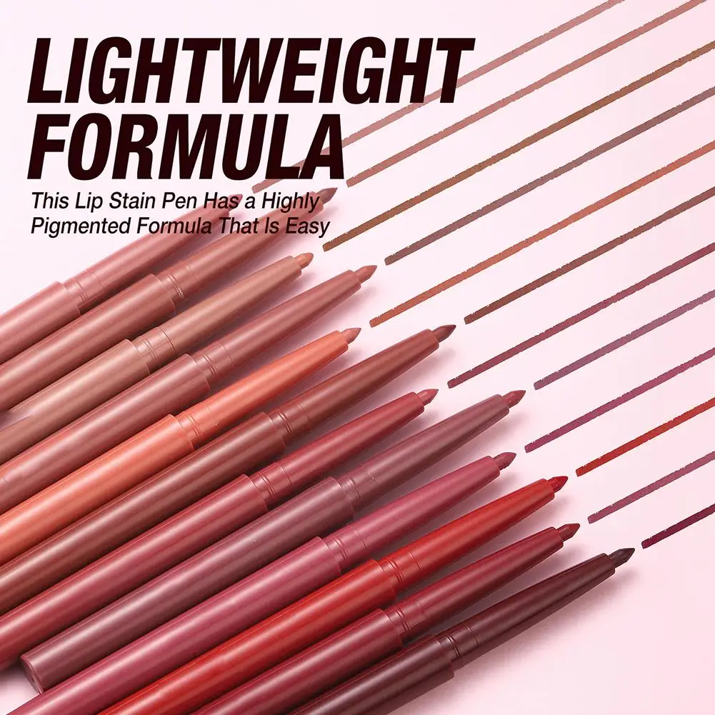 اثني عشر لون قلم تحديد الشفاه متعدد الأغراض الجمال دائم مقاوم للماء الصباغ ماتي أحمر الشفاه أقلام غير عصا كوب الشفاه كونتور خط جعل