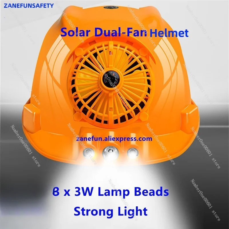 LED Headlight Helmet With 2 Fans, 12000mAh Rechargeable Lithium Battery, 3 3W LED Lights, 1 Solar Panel, Thermomete Compass