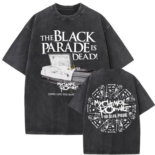 Camiseta estampada lavada Vintage Rock Band My Chemical Romance Long Live The Black Parade para hombres y mujeres, camisetas Punk Emo de gran tamaño