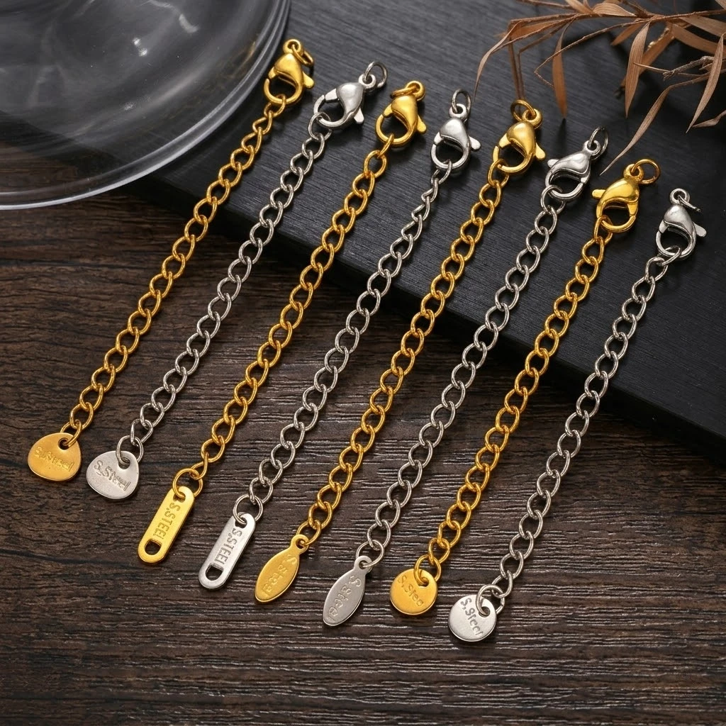 10 pièces de chaînes d'extension en acier inoxydable avec fermoirs mousquetons, connecteurs pour la fabrication de bijoux DIY, bracelets et colliers