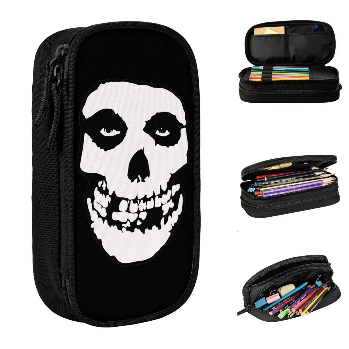 Misfits Music Skull Pencil Cases Pen Box Bag Kids Big Capacity Office Gift Pencilcases