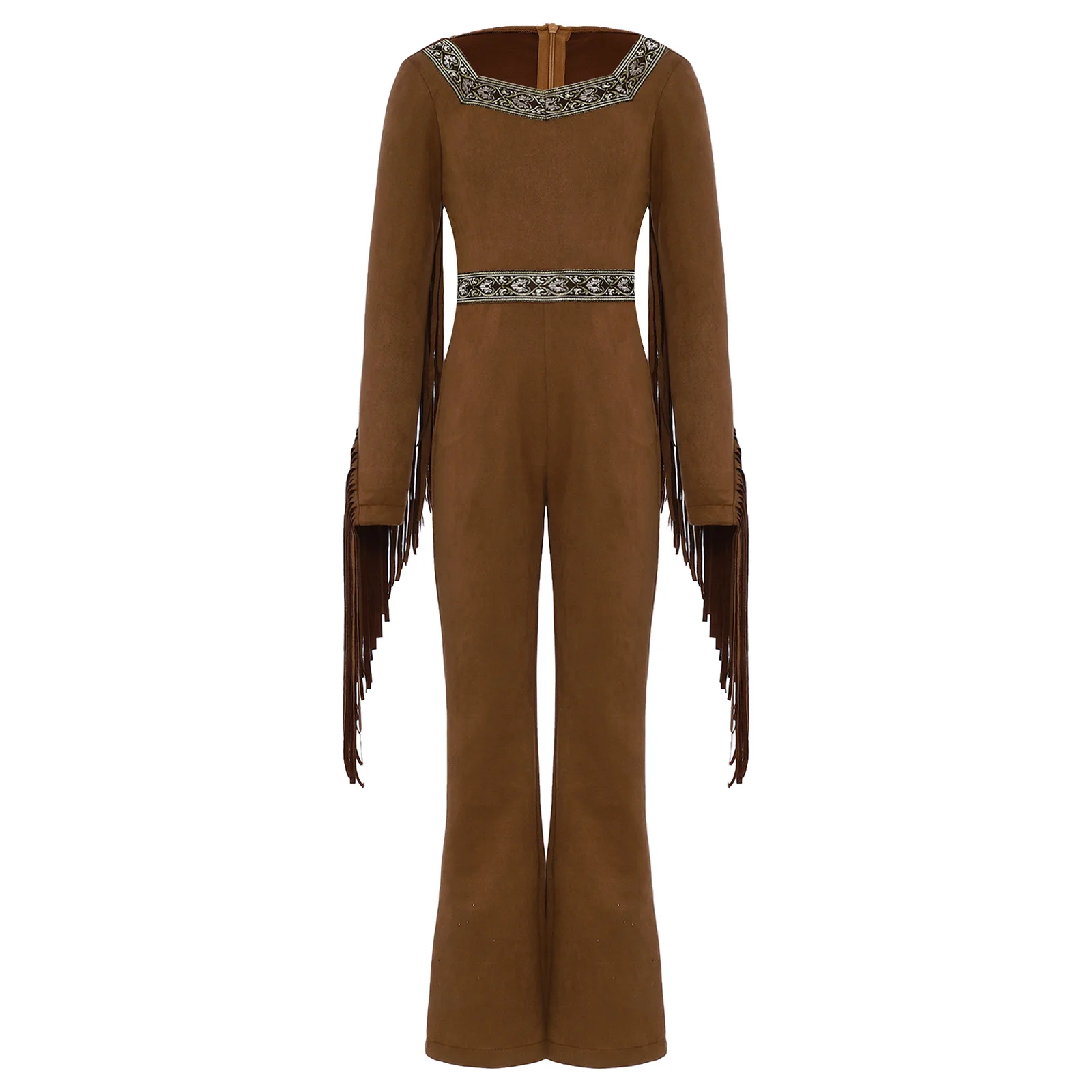 

Kids Girls Western Native Indian Jumpsuit with Fringe Details And Invisible Back Zipper Unique Pattern Thanksgiving Costume