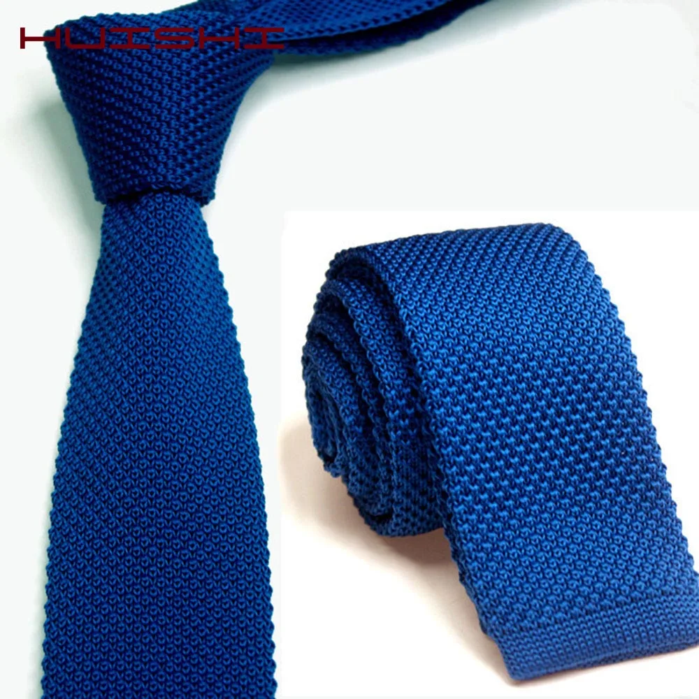 HUISHI-corbatas de punto para hombre y mujer, corbatas delgadas de moda, corbata de punto lisa en negro y rojo, corbata de boda, diario, cuello informal