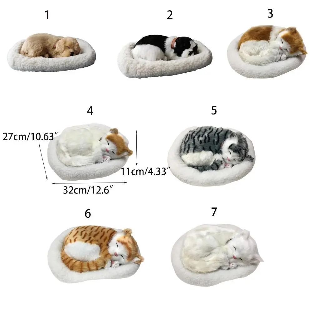 Realistic Breathing Cat Home Decor Handicraft Sleeping Dog Plush Ornament Stuffed Toy Simulation Animal Electronic Pet