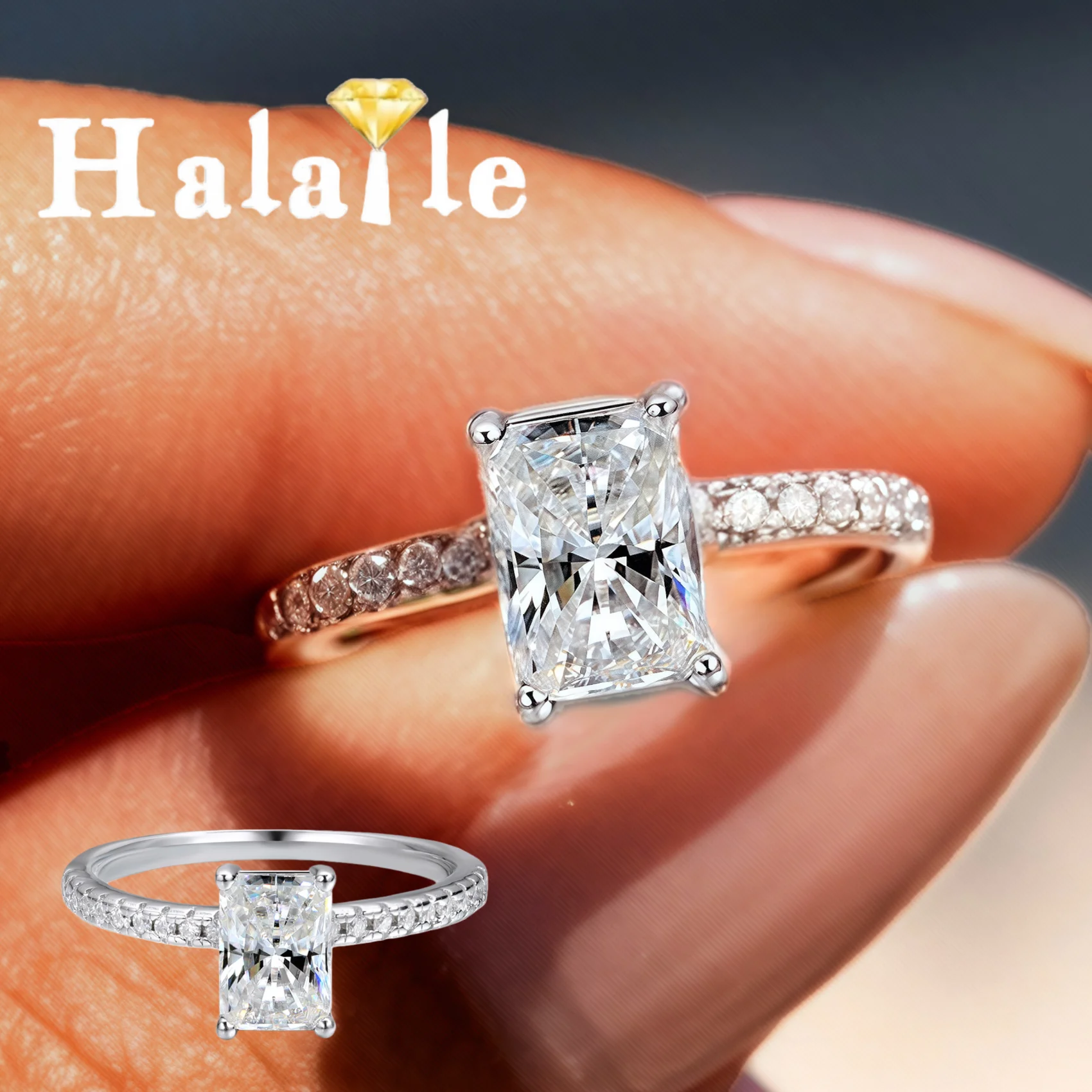 

Halaile 1-4CT D цвет сияющей огранки муассанит настоящее кольцо из стерлингового серебра S925 ювелирные изделия женские помолвочные свадебные подарки