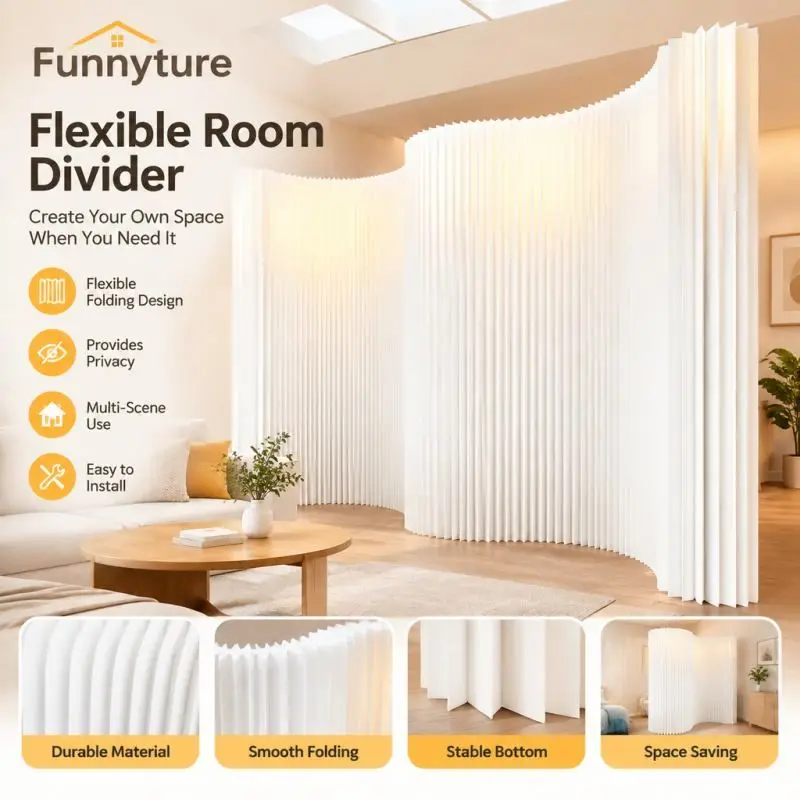 Folding Screen Room Divider Accordion Glowing Paper Wall Living Room Office Eco-Friendly Space Saving Home Decor