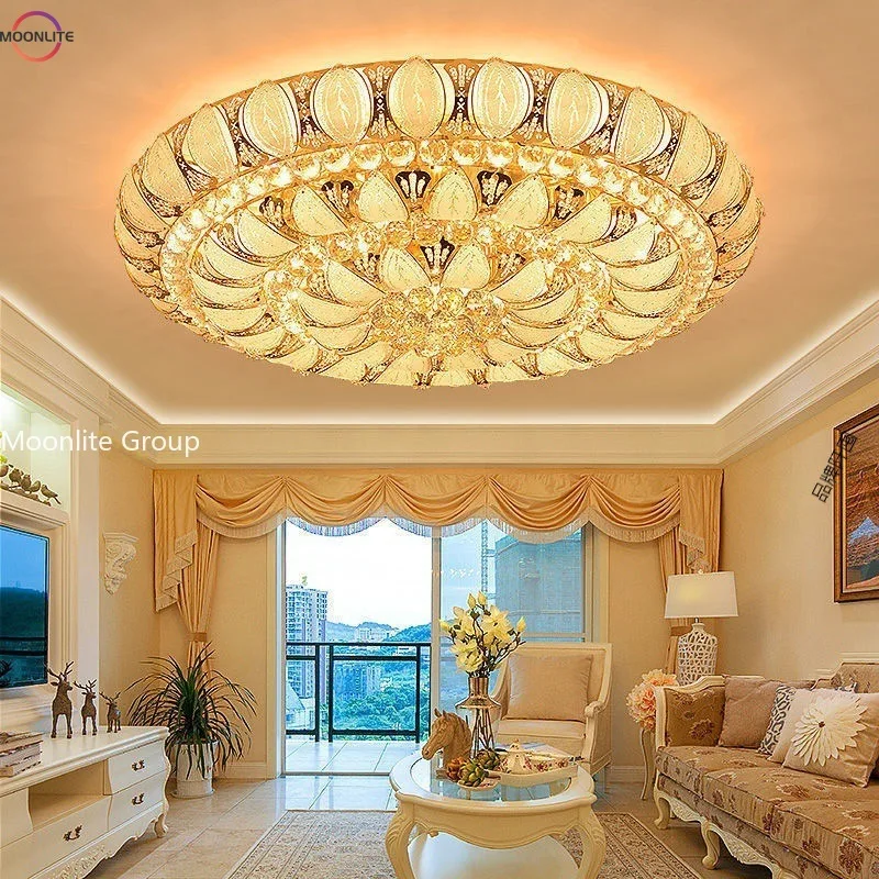 Imagem -05 - Luxo Ouro Grande Luz de Teto k9 Brilhante Cristal Deslumbrante Sala de Estar Forma de Lótus Decoração de Luz de Casa Dourada