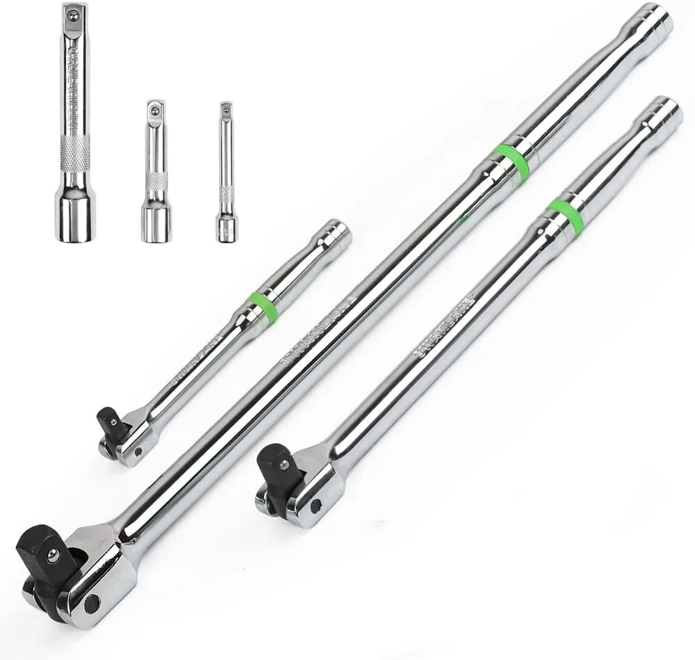 

6PC Breaker Bar Set,1/4", 3/8" & 1/2" Drive,Heavy Duty Breaker Bars, 6",10",15" Length with 180° Rotatable Head Car Hand Tools