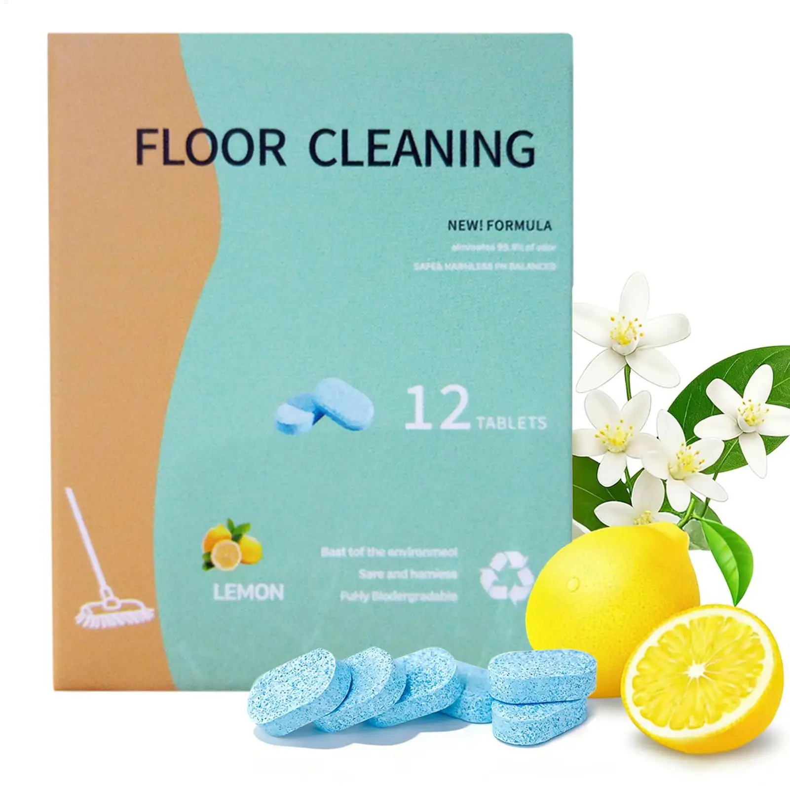 

12PCS Lemon Scent Floor Cleaning Tablets Dissolving Mopping Cleaner For Hardwood Laminate Tile, Effortless Deep Cleaning