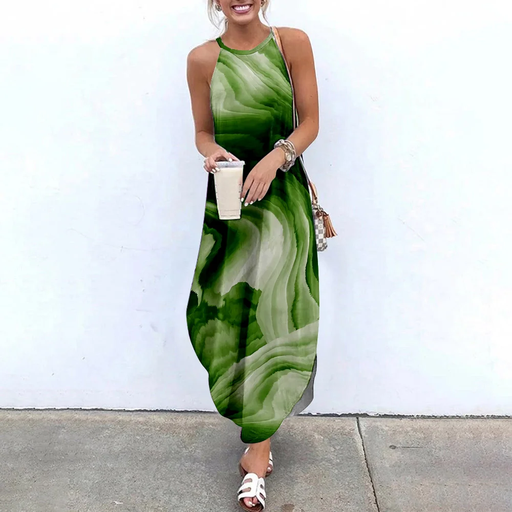 

Maxi Dresses For Women Green Printed Sleeveless Women Causal Summer Beach Dress SOJINM Sling Long Dresses Streetwear