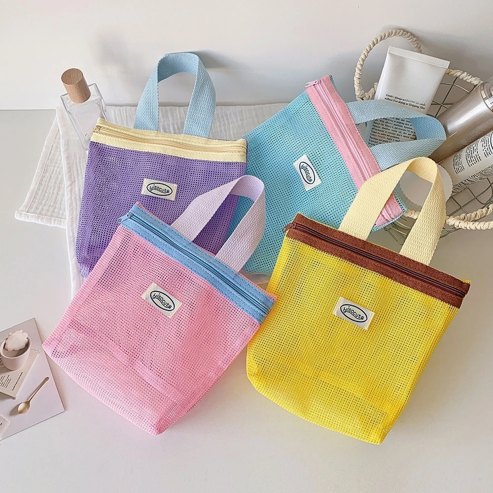 

Mesh Women Cosmetic Bag Skin Care Storage Bag Makeup Brush Korean Storage Bag Large Capacity Transparent Zipper Makeup Bag