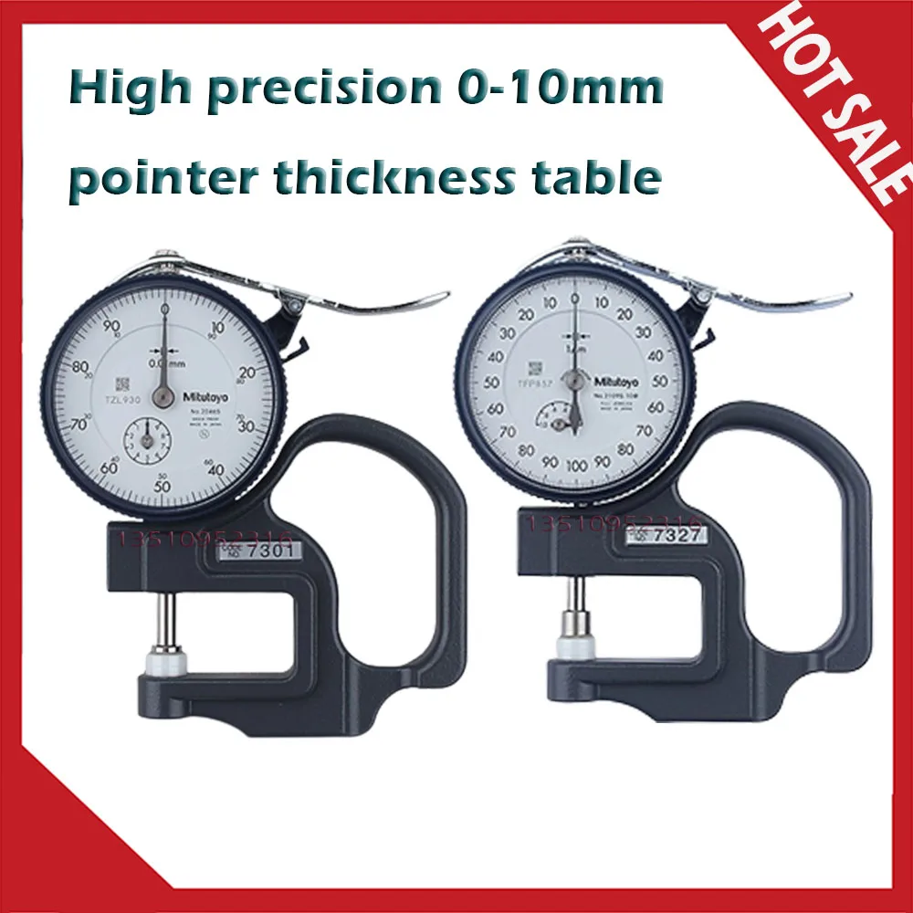 Pointer Thickness Gauge Mitutoyo Thickness Gauge High Accuracy 0-10mm Paper Film Flat Head Thickness Gauge 7301