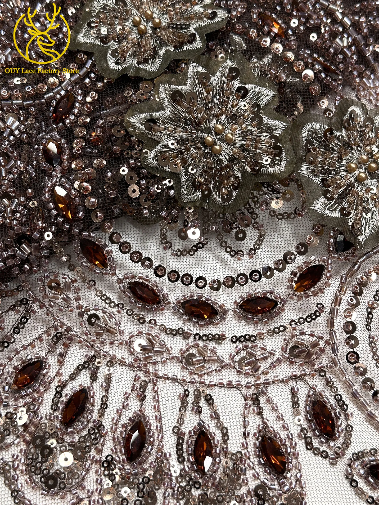 3D-Stickerei Blumen Französischer Mesh-Stein-Spitzenstoff 2026 Afrikanischer Nigerianischer Tüll Perlen-Pailletten-Spitzenstoff für Hochzeitsnäharbeiten – Detail 31