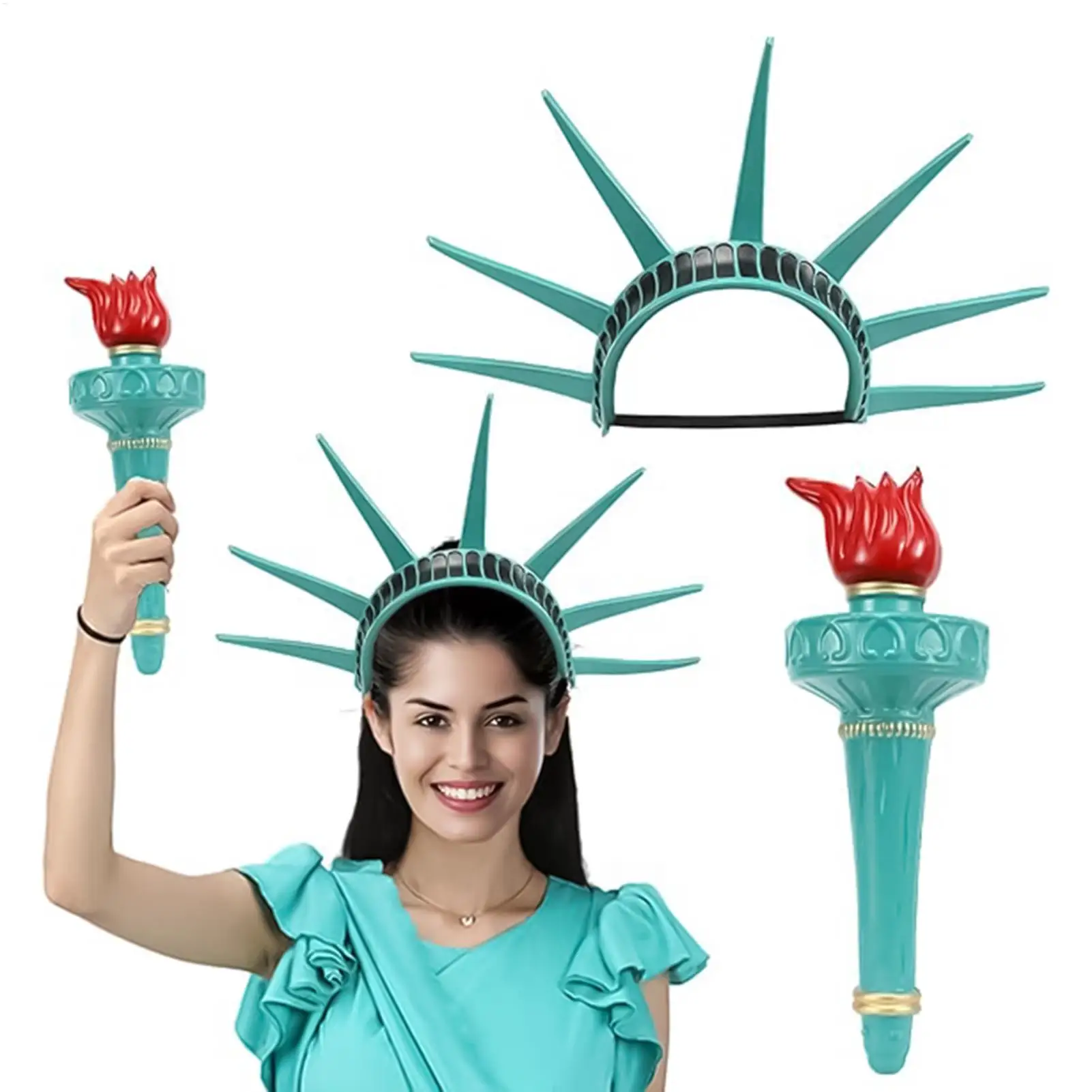 Freiheitsstatue Göttin Stirnband und Fackel Festival Haarschmuck Lady Liberty Cosplay Crown Neuheit Stirnband für Maskerade