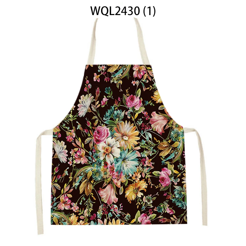 Flowers scenery Aprons for Women Linen Bibs Household Cleaning Apron Home Waterproof Chefs Cooking Baking Apron for Child