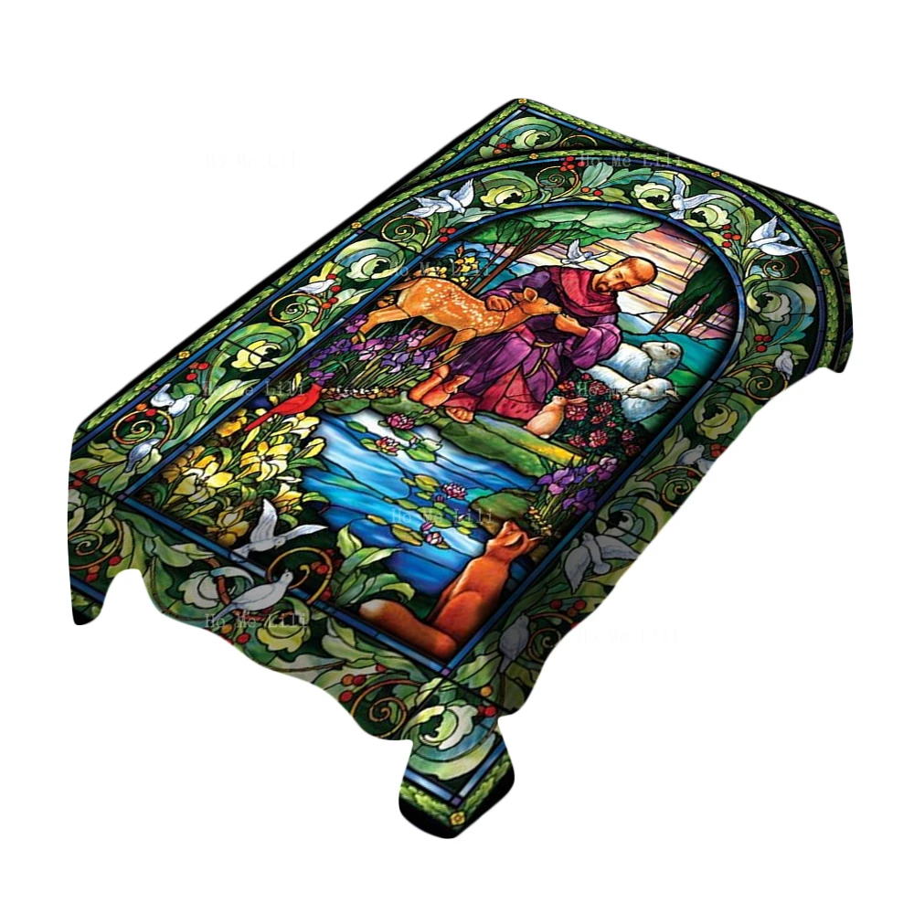 Stained Glass Last Supper St Francis Of Assisi Art Mosaic The Heart Of Jesus Almighty Tablecloth By Ho Me Lili For Tabletop Deco