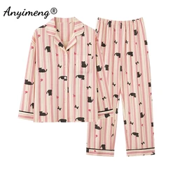 Autumn Winter Faux Cotton Nightwear Lady Long Sleeves Loungewear Women Pajamas Set Elegant Turn-down Collar Sleepwear for Girl