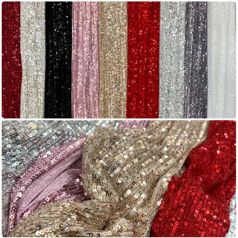 3/5/10yard Stretch Sequin Fabric Material Shiny Fabric Party Dress Glitter Fabric For Sewing, By the Yard