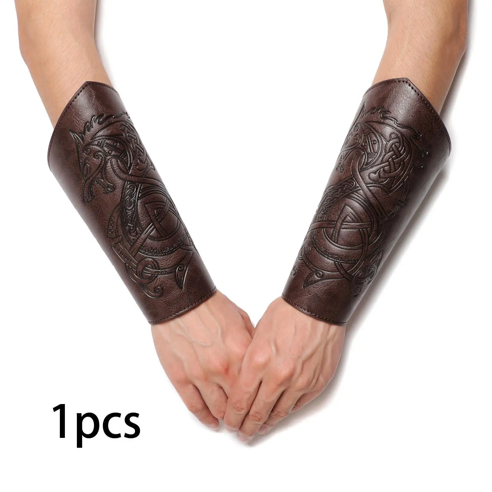 PU Leather Medieval Arm Guard Steampunk Style Bracer Wristband Cosplay Costume Prop for Events