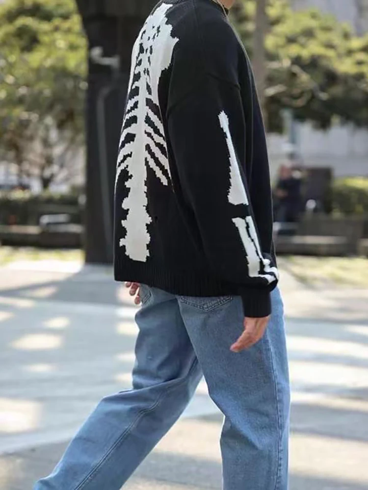 KAPITAL Hirata Kazuhiro Bone Two Tone Perforated Long Sleeved Loose Fitting Pullover Sweater for Men and Women