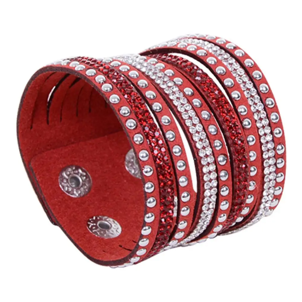 Bracelet Gift Women\'s Multilayer Rivet Rhinestone Velvet Cuff Bangle Wristband Gift