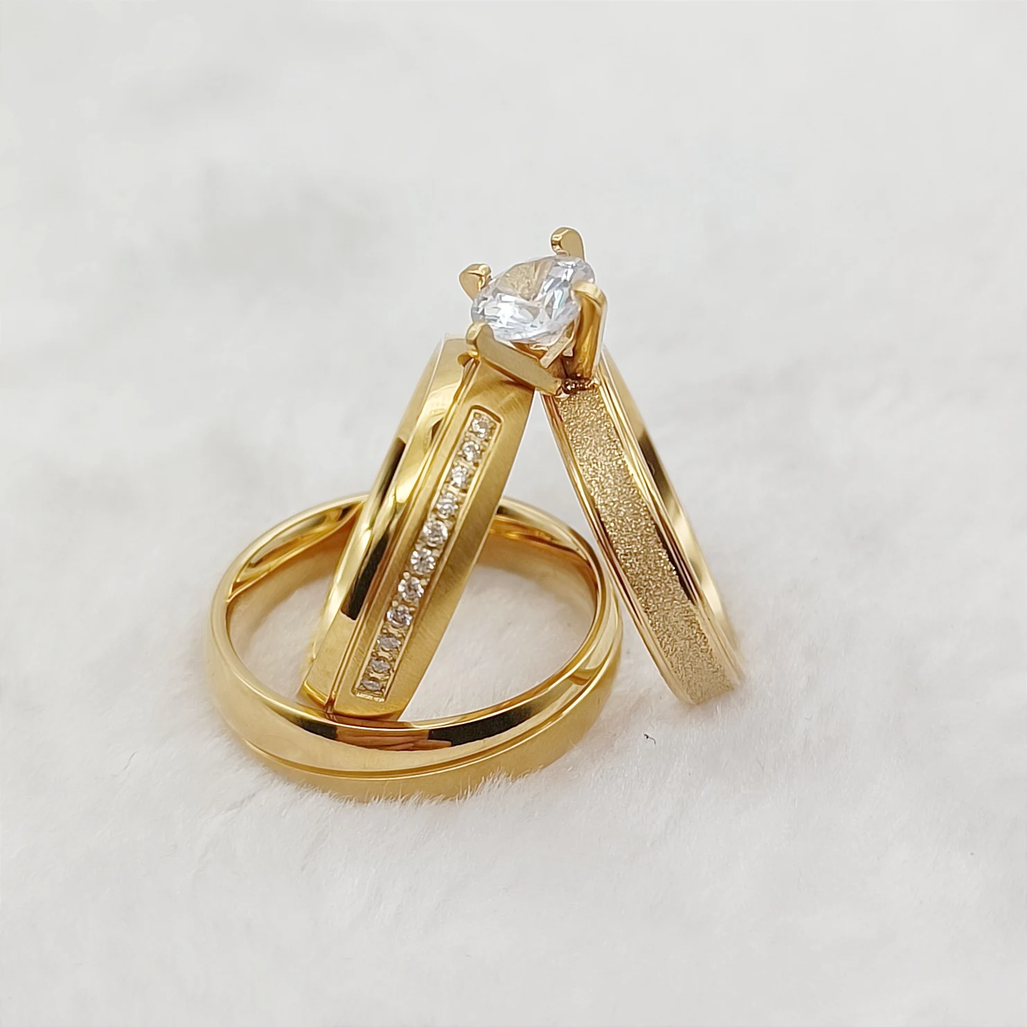 خواتم خطوبة زفاف مطلية بالذهب عيار 18 قيراط على الطراز الأمريكي، مجموعة زفاف، مجوهرات زوجين التحالف، العشاق، هدايا عيد الحب