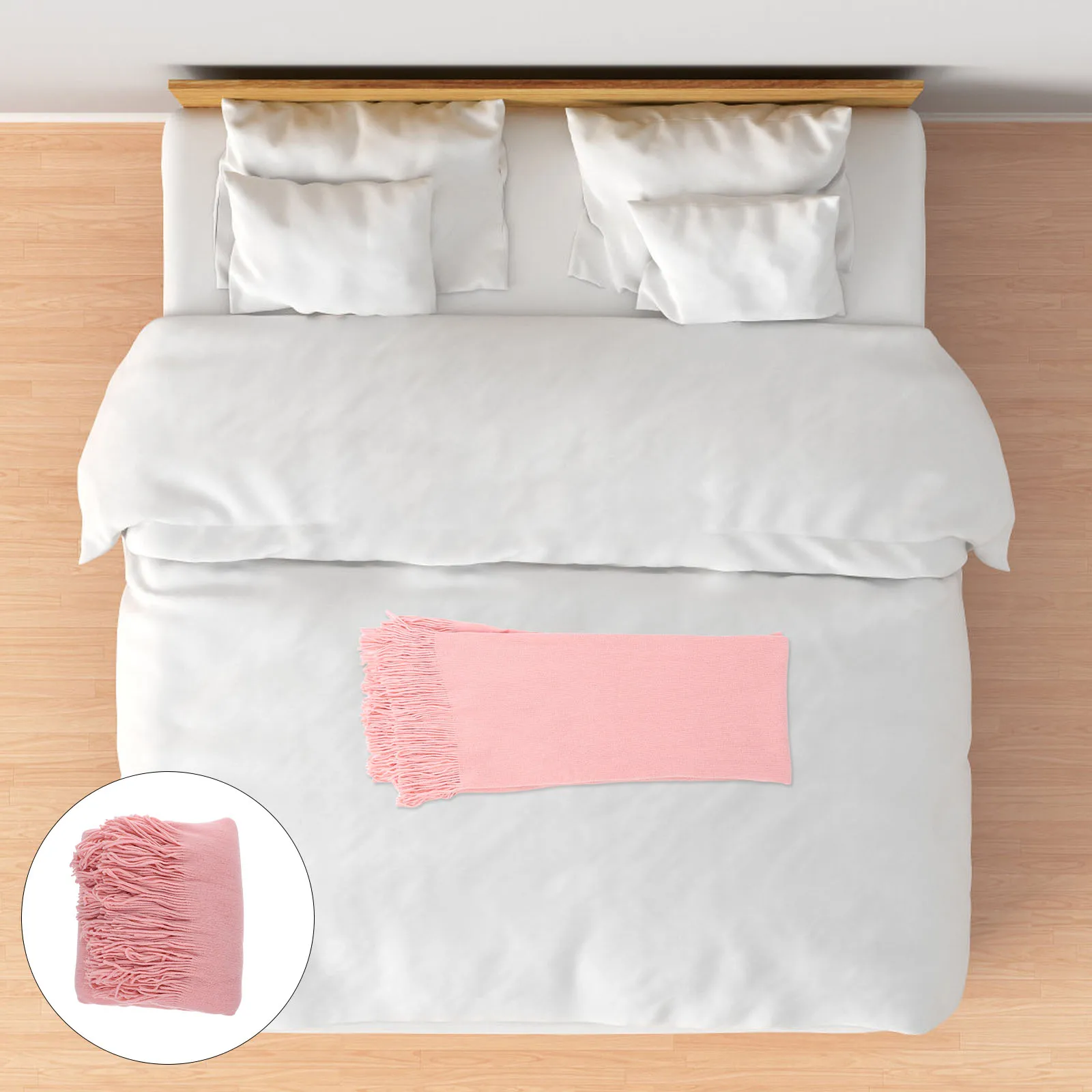 

Decoration Bedside Blanket Nordic Style Knitting Stylish Solid Color Fringed Sofa Tassel Fashion Pink