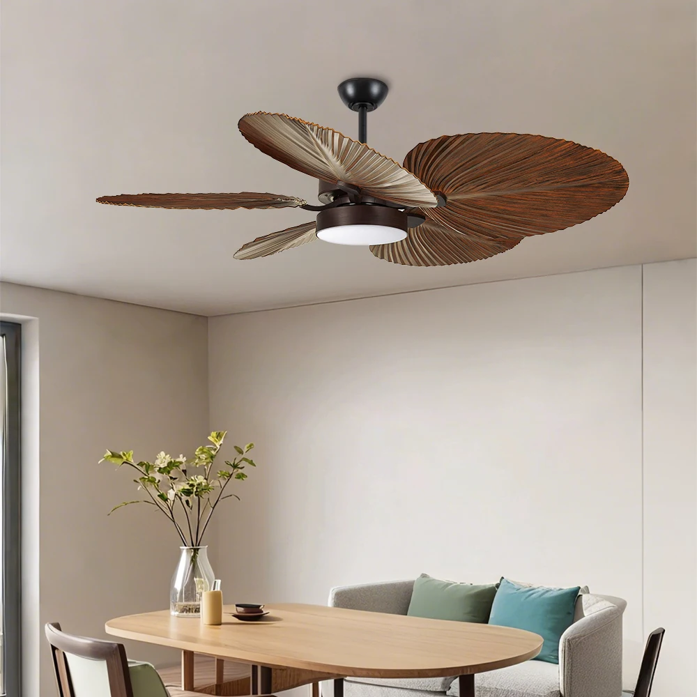 Ceiling Fan With Light, Retro Banana Leaf Living Room Simple Ceiling Fan, Ceiling Light With Electric Fan Chandelier