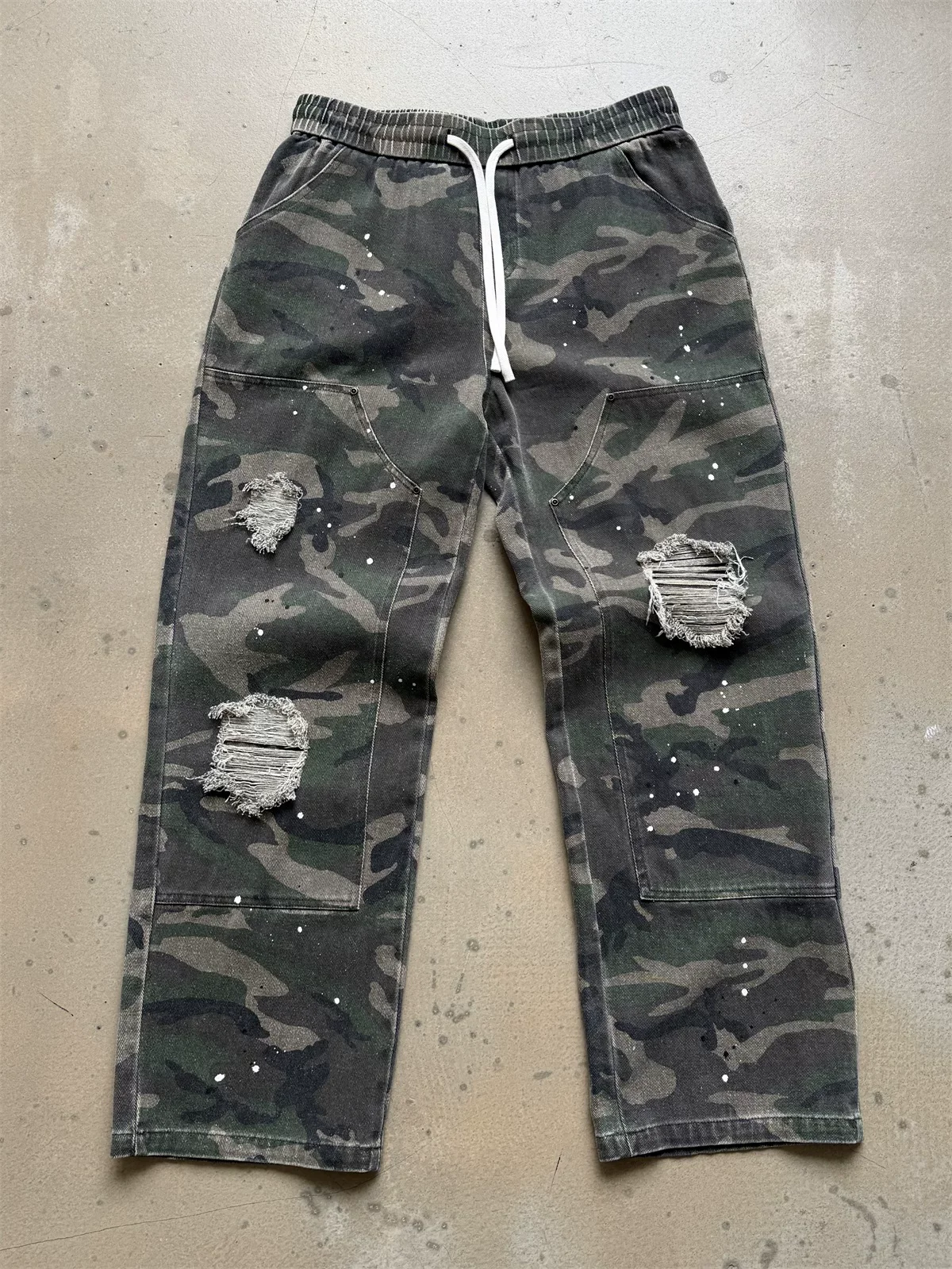 New Men 26 Saint Washed Camo Ripped Cargo Comfortable Cotton Parkour Sweat Casual Pants Sweatpants tag #a311