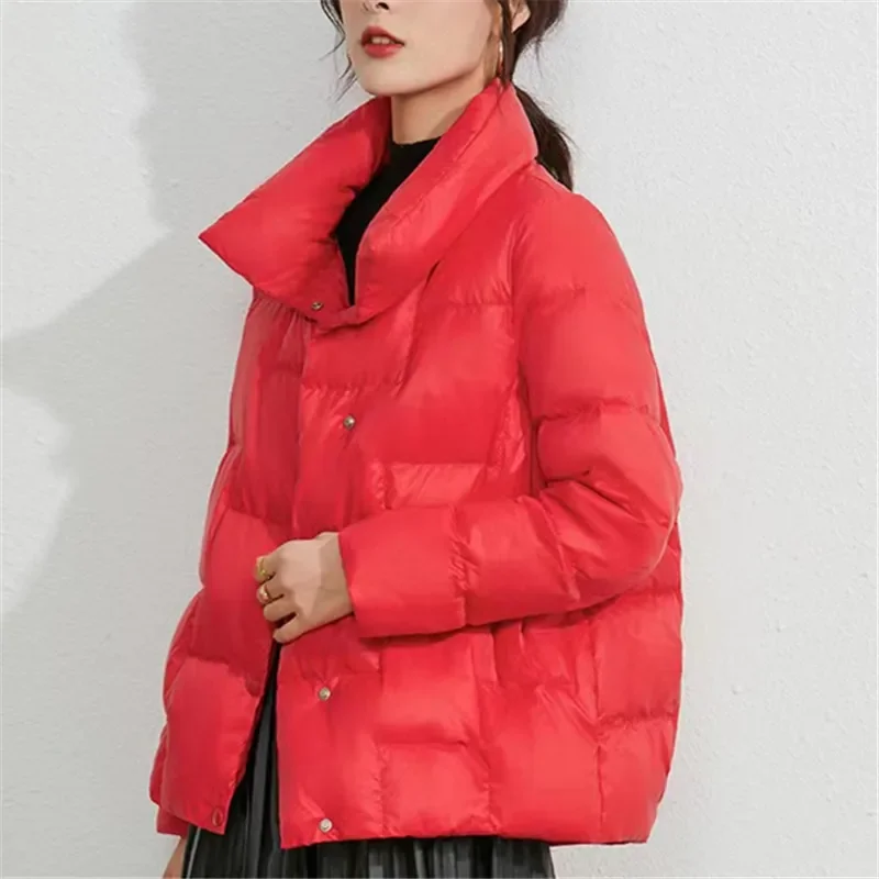 Warm Stand Collar Down Coat Women Light Thin White Duck Down Jacket Parka Ladies Single breasted Short Puffer Outwears Winter