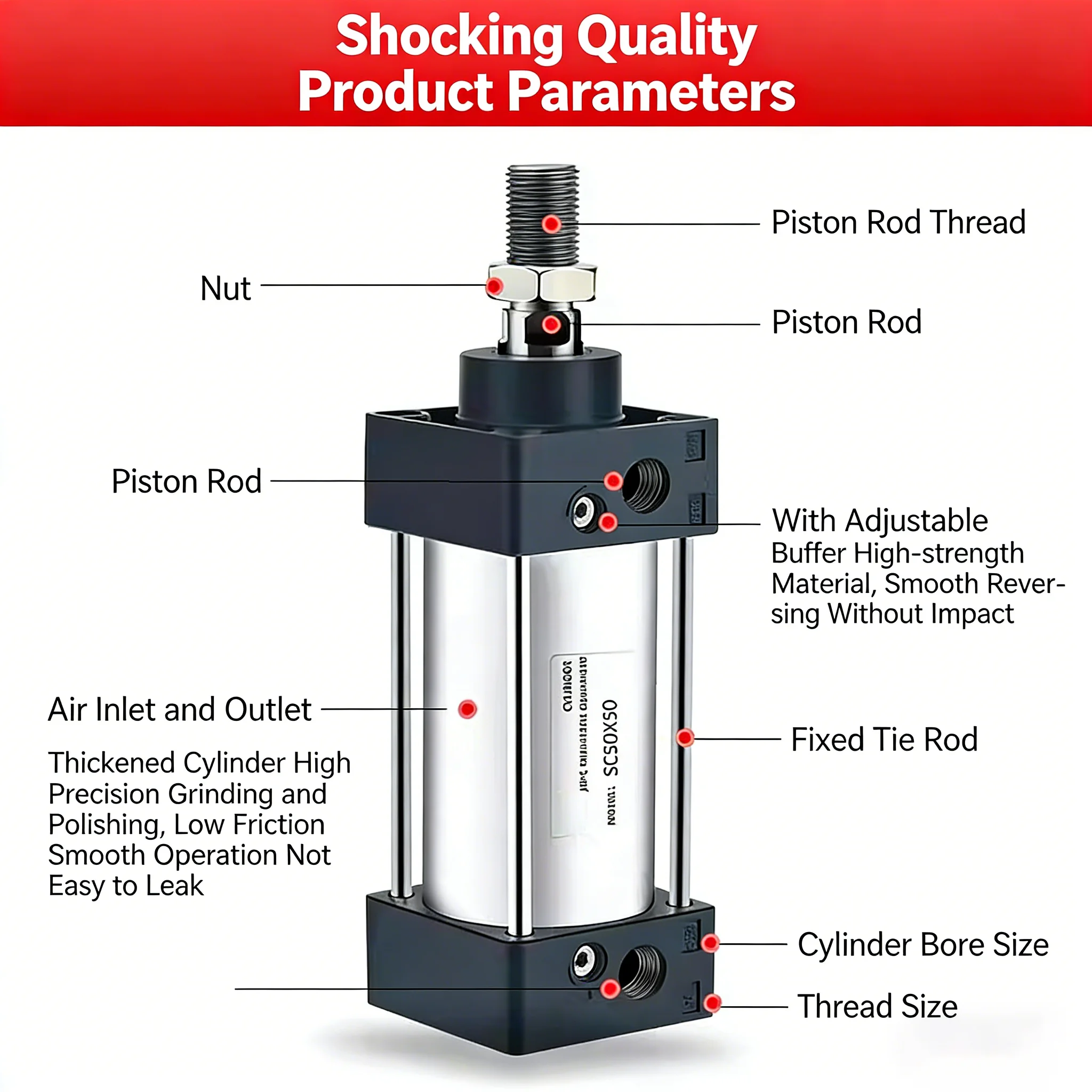 Large Bore Cylinder, Large Thrust, Heavy Duty Small Pneumatic SC125/160/200/250X50X100X150