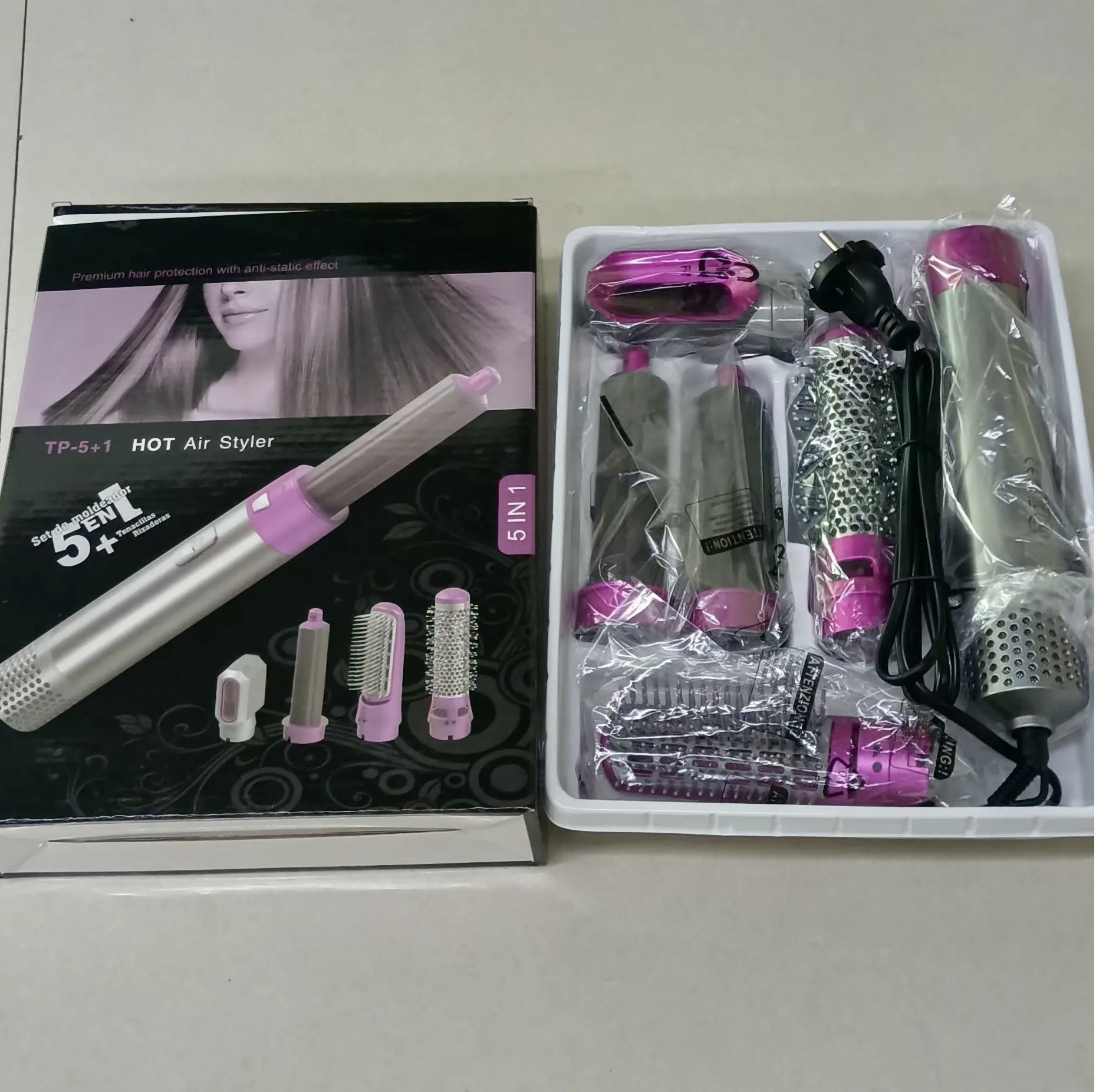 Hot Air Brush 5 in 1 เครื่องเป่าผมแปรงไอออนลบที่ถอดออกได้เครื่องเป่าผม Styler Air Culer Wand ผม Straightener แปรง Blow