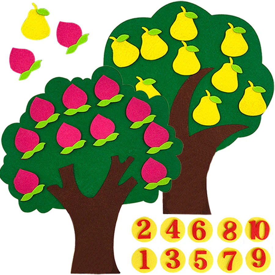 1-10 Digital Fruit Tree Cartoon Felt School Mathematics Teaching Aids Color Number Cognitive Felt School Office Supplies
