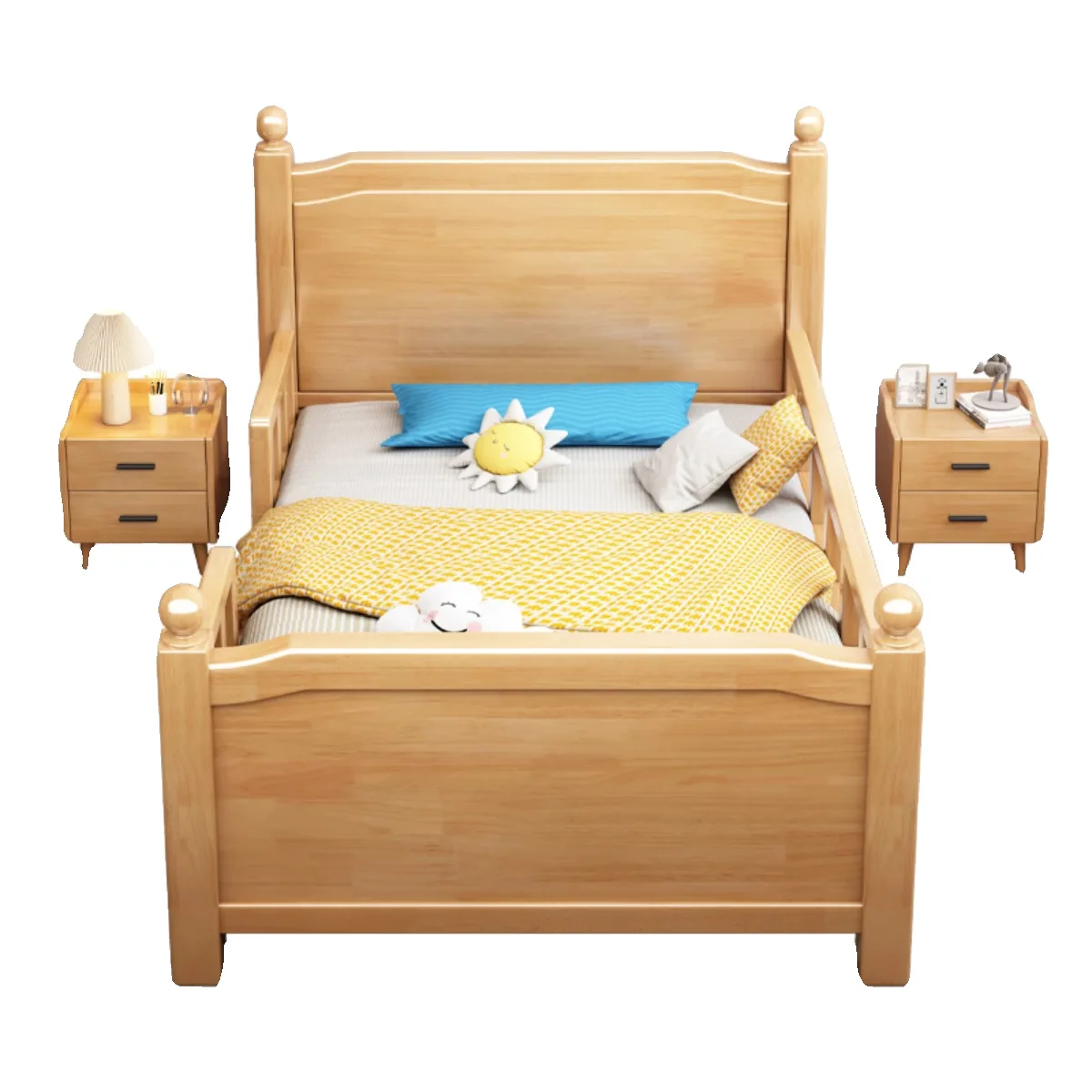 Nordic children's bed solid wood with guardrail boy small apartment bedroom anti-drop fence bed