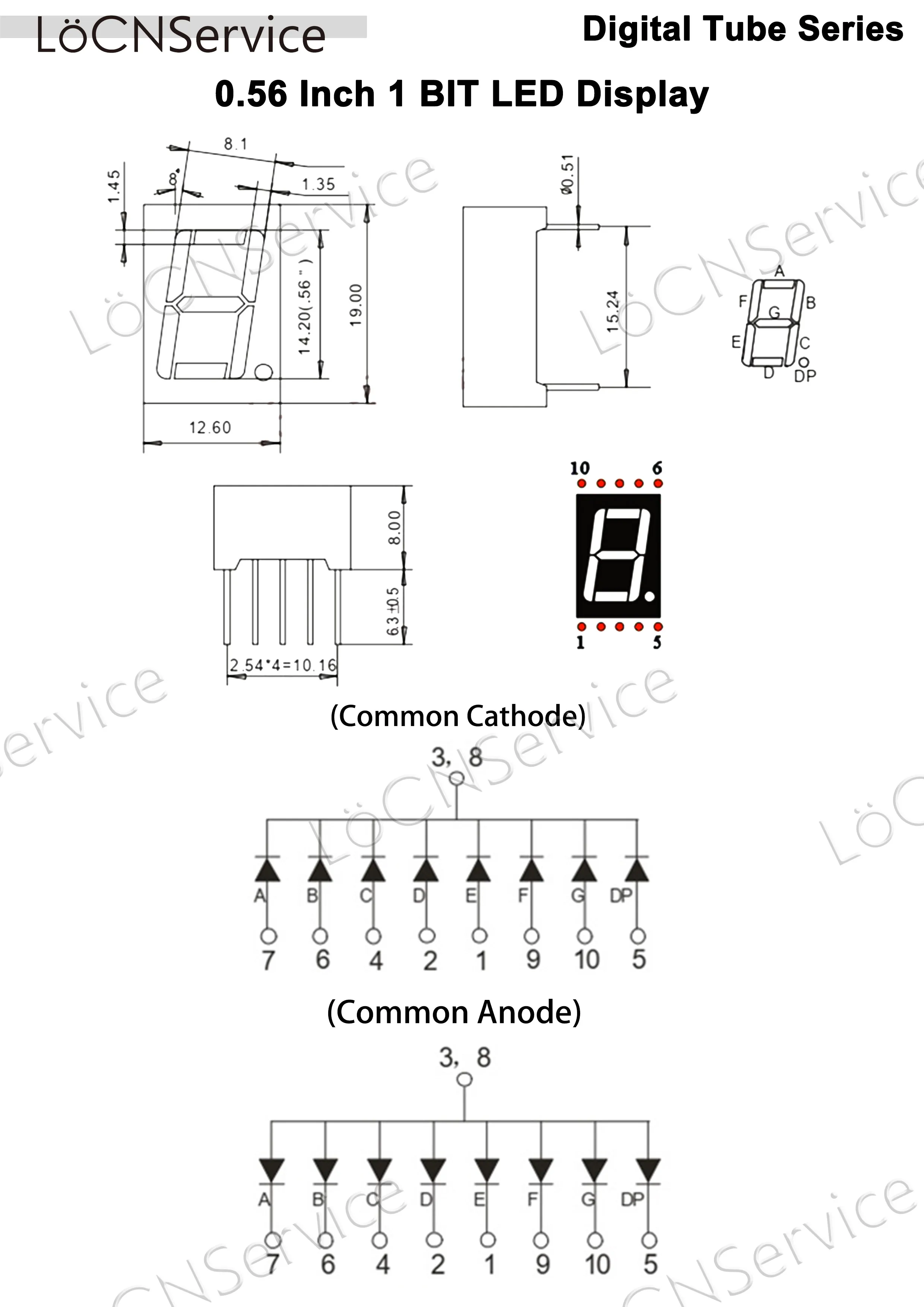 LoCNService 30PCS 0.56Inch Digital Tube LED Display 1 Bit Red Yellow Green Blue White Common Anode / Cathode 7 Segment 0.56 inch