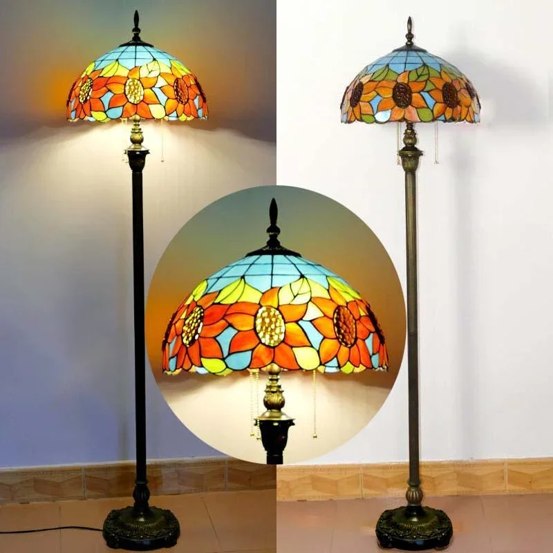 KERWIN Tiffany Floor Lamp American Retro Living Room Bedroom Lamp Country  Stained Glass Floor Lamp