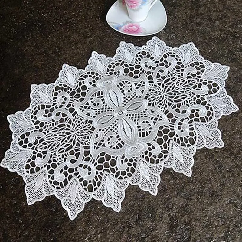 NEW oval Lace Embroidery table place mat Cloth placemat wedding Christmas rose flower kitchen Table decoration and accessories