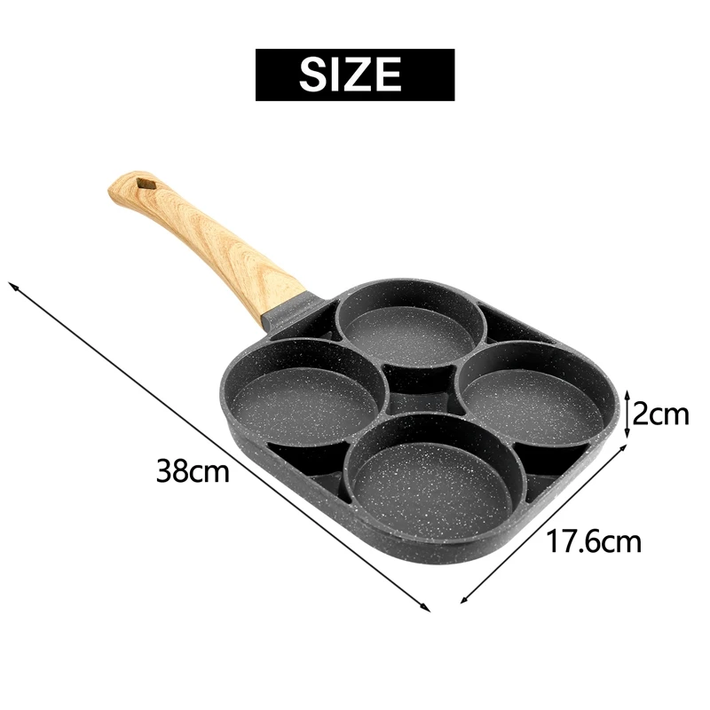 4-Hole Omelet Pan For Burger Eggs Ham Pancake Maker Frying Pans Non-Stick No Oil-Smoke Breakfast Grill Wok