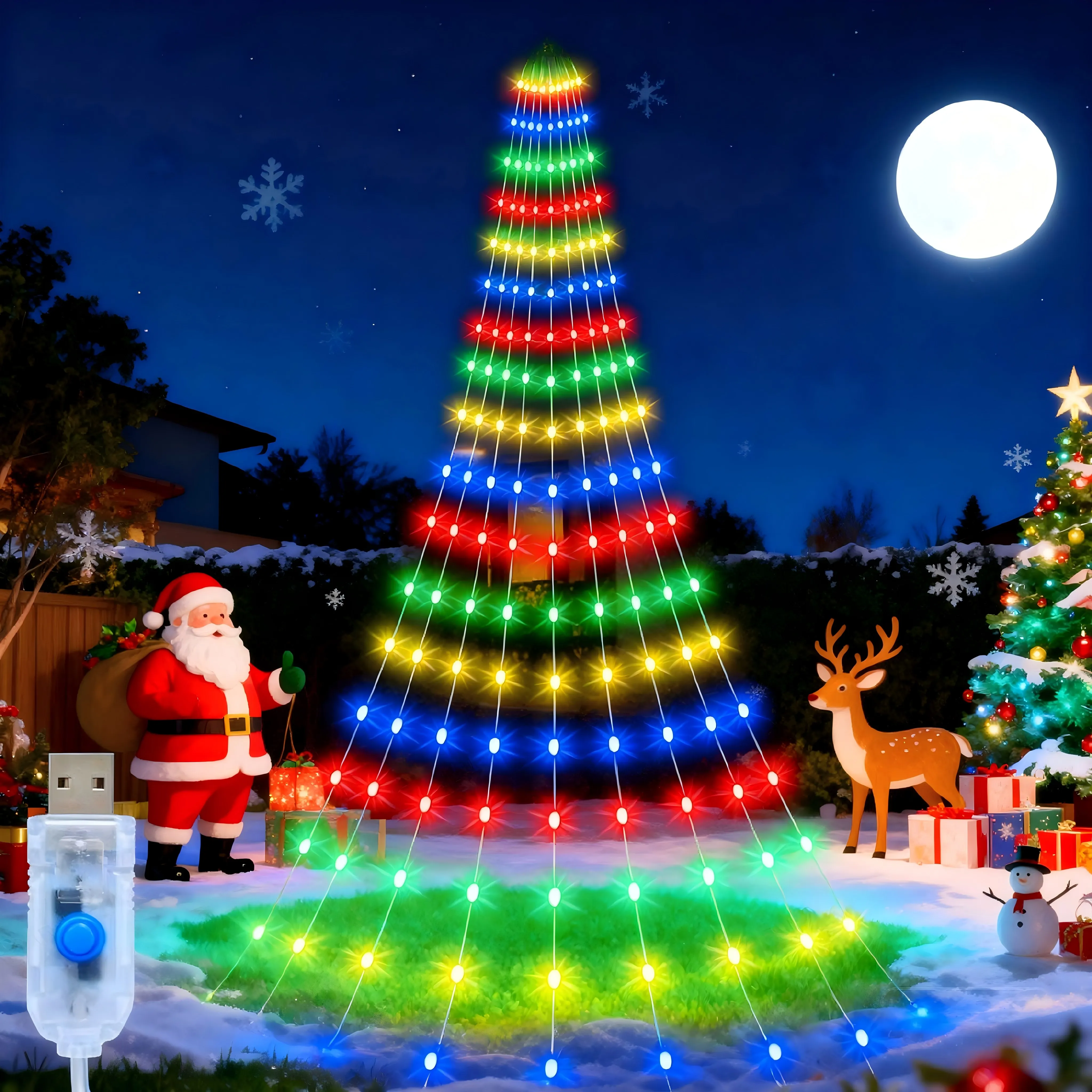 Christmas Lights Decorations USB Powered LEDTree String Lights with 8Modes Waterfall Fairy Lights for Garden Party Holiday Decor