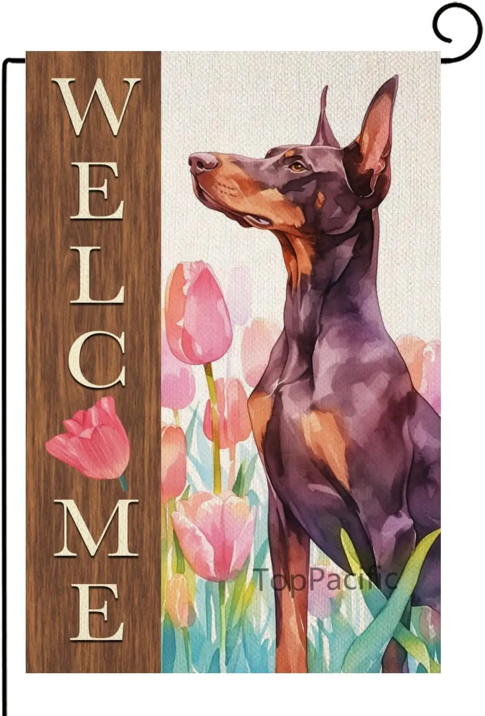 Doberman Welcome Garden Flag Spring Summer Tulip Garden Flag Double Sided 12x18 Inch, Flower Floral Welcome Small Yard Flag  llz